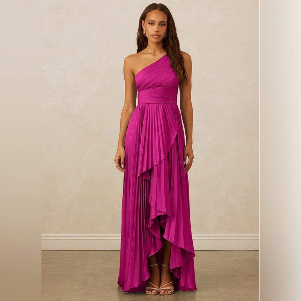 Azazie Pink Asymmetrical One-Shoulder Gown